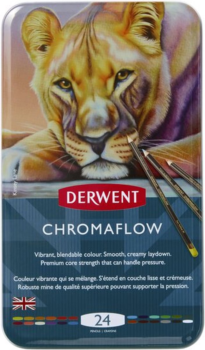 Derwent Chromaflow Buntstifte – Sortiment in Dose – 3,5 mm – 24 Stück