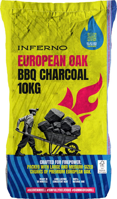 Inferno – 10 kg europäische Eiche – Holzkohle – Holzkohle – 100 % FSC – grobe Holzkohlestücke
