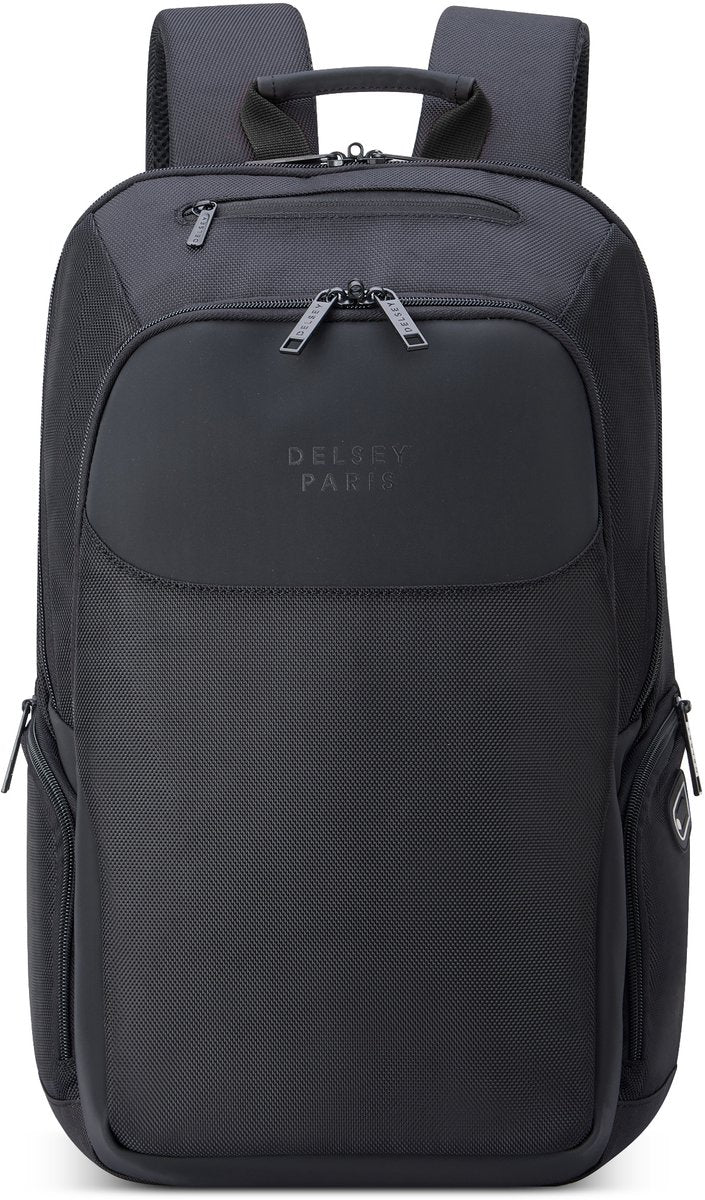 Delsey Parvis Plus Laptop-Rucksack 15,6 Zoll – 22 l – Trolley-Gurt – recyceltes Polyester – Schwarz