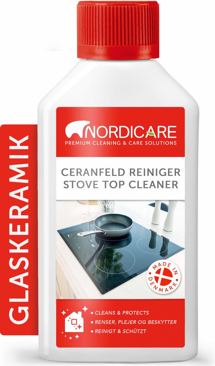 Nordicare Ceranfeldreiniger (250 ml) für Ceranfeld oder Induktionskochfeld – Ceranfeldreiniger für eingebrannte Glaskeramik – Induktionsfeld-Reinigungsspray