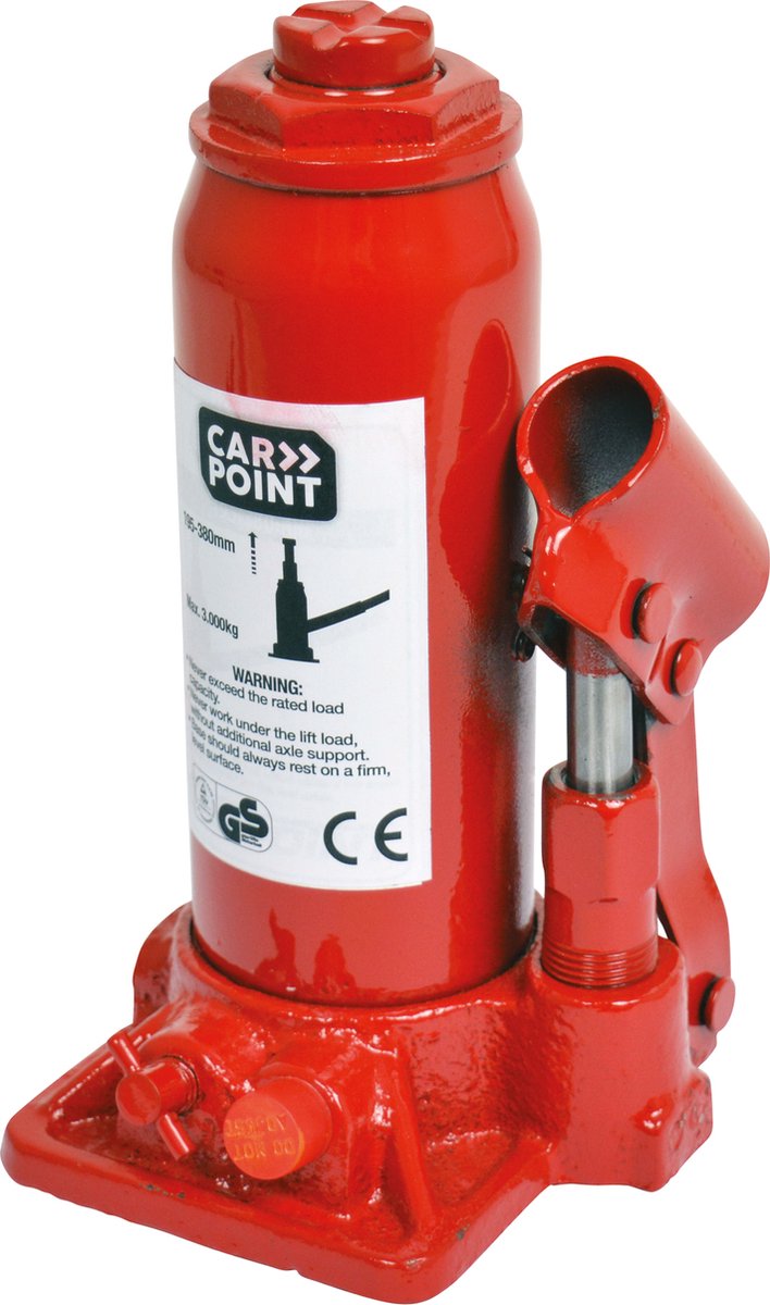 Carpoint hydraulischer Flaschenheber 3000 kg – 195–380 mm – mit Überdruckventil – kompakt – für Auto, Wohnwagenanhänger