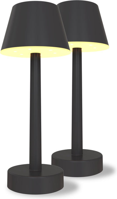 Calex wiederaufladbare Tischleuchte Lucca – 2er-Set – kabellos – dimmbar – warmweißes Licht RGB – wasserdicht – Dekoration für Garten, Wohnzimmer, Schlafzimmer – Stimmungsbeleuchtung – Schwarz