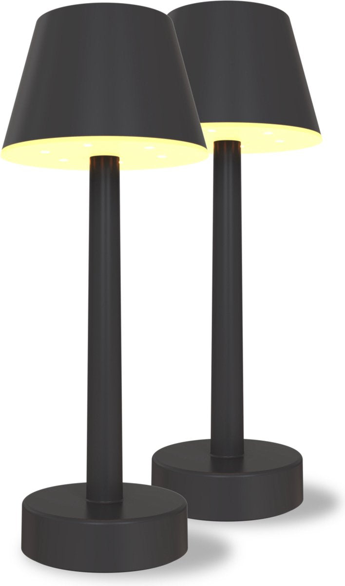 Calex wiederaufladbare Tischleuchte Lucca – 2er-Set – kabellos – dimmbar – warmweißes Licht RGB – wasserdicht – Dekoration für Garten, Wohnzimmer, Schlafzimmer – Stimmungsbeleuchtung – Schwarz