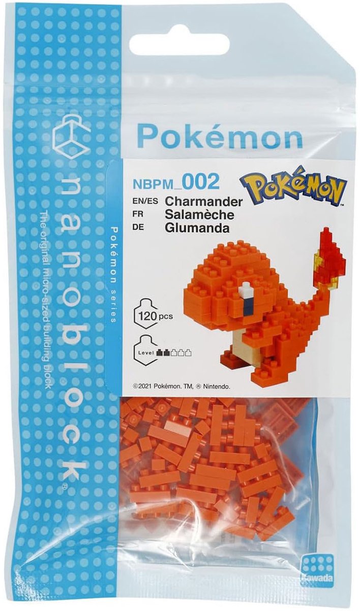 Bandai – Nanoblock – Charmander – Pokémon – Mini-Steinfigur – Bauset – Pixel Charmander Pokémon-Figuren-Set – nbpm002
