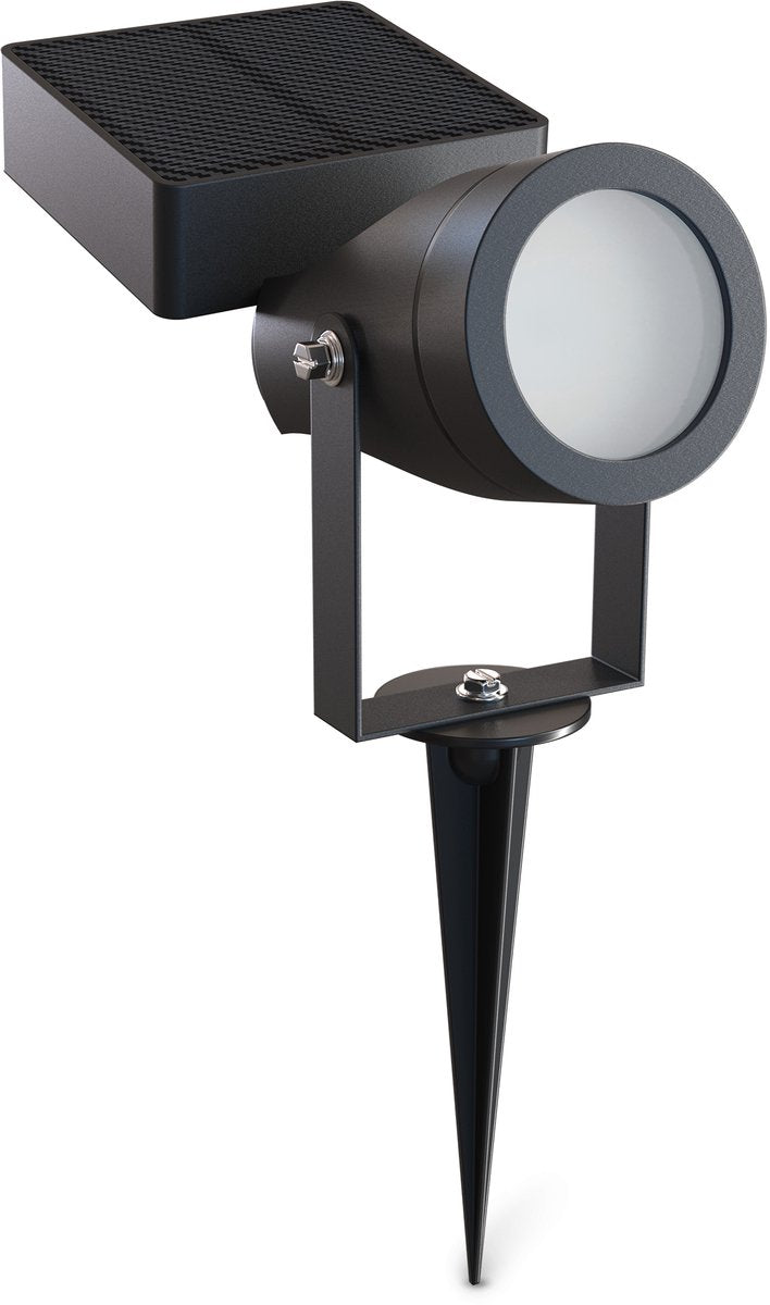 Calex Cesena Solar-Außenstrahler – 20 Lumen – 2700 K Warmweiß – IP65 – Solar – USB-C wiederaufladbar – 0,85 W Solarpanel – 1200 mAh austauschbarer Akku – Schwarz