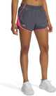 Under Armour ua Fly by 3'' Shorts – graue Damen-Sporthose – Castlerock – Super Pink – reflektierend