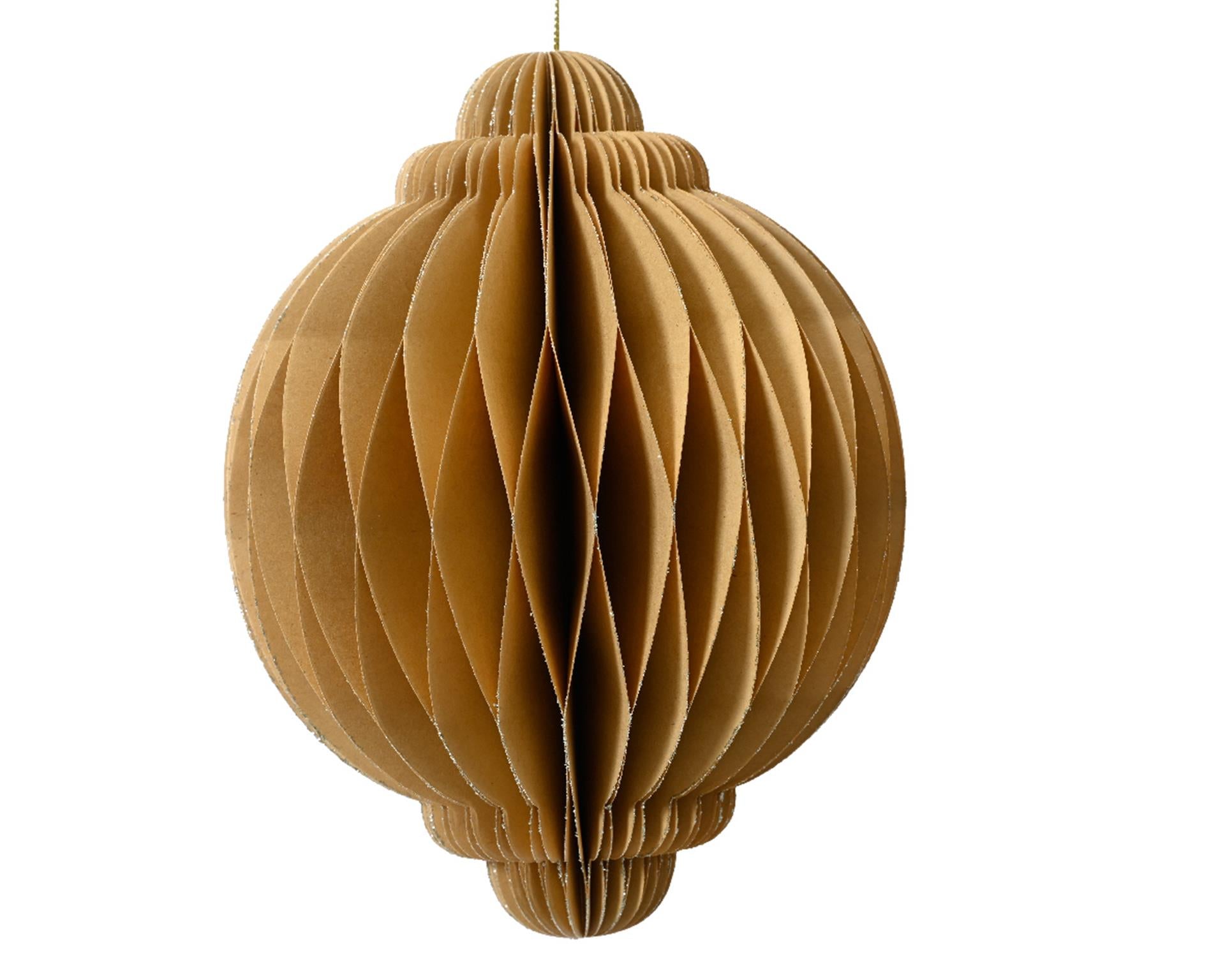 Decoris Weihnachtsanhänger aus Papier in Zwiebelform, beige, H15 cm