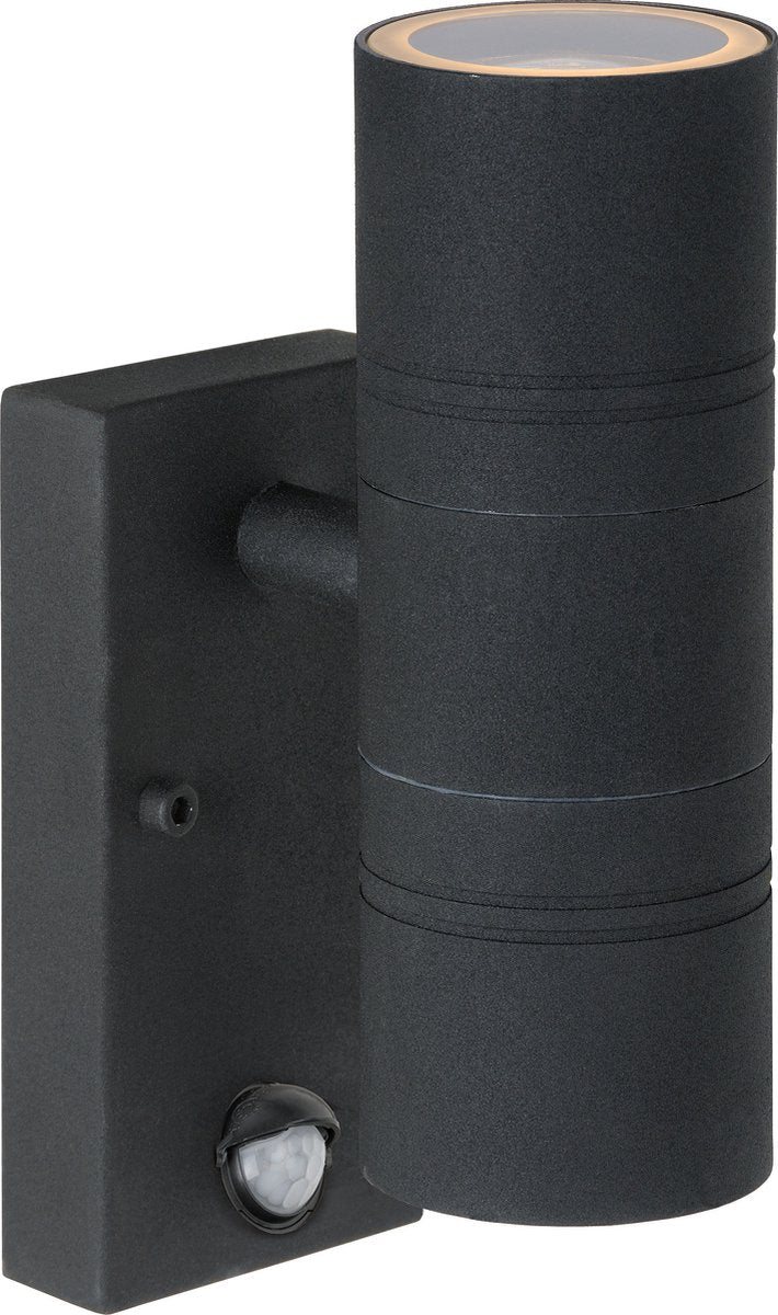 Lucide Arne-LED IR – Wandstrahler Innen-Außen – ø 6,3 cm – LED – GU10 – 2 x 5 W 2700 K – IP44 – Bewegungs-Tag-Nacht-Sensor – Schwarz