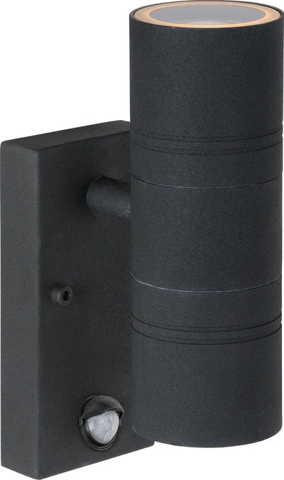 Lucide Arne-LED IR – Wandstrahler Innen-Außen – ø 6,3 cm – LED – GU10 – 2 x 5 W 2700 K – IP44 – Bewegungs-Tag-Nacht-Sensor – Schwarz