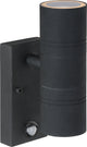 Lucide Arne-LED IR – Wandstrahler Innen-Außen – ø 6,3 cm – LED – GU10 – 2 x 5 W 2700 K – IP44 – Bewegungs-Tag-Nacht-Sensor – Schwarz