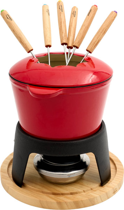 Lacor Fondue-Set – 1,2 l – Emaille – Käse-Schokoladen-Gemüse-Fleisch-Fondue-Set – inklusive 6 Gabeln