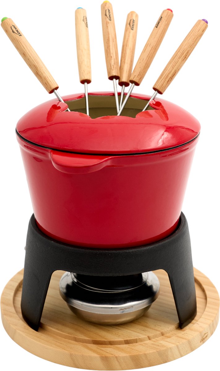 Lacor Fondue-Set – 1,2 l – Emaille – Käse-Schokoladen-Gemüse-Fleisch-Fondue-Set – inklusive 6 Gabeln