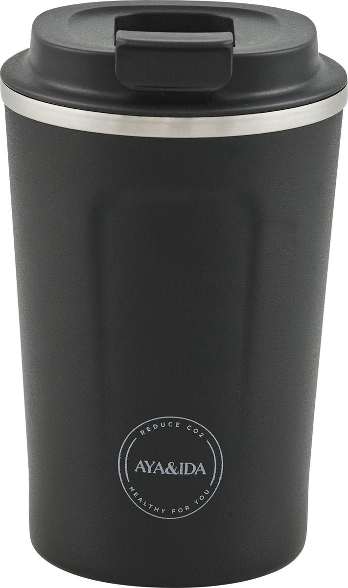 Aya ida aya ida - cup2go - Thermobecher - Kaffeebecher - Coffee to go - Reisebecher - zum Mitnehmen - 380ml - Mattschwarz