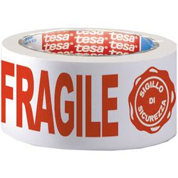 Verpackungsband tesa fragile 12 m weiß, rot