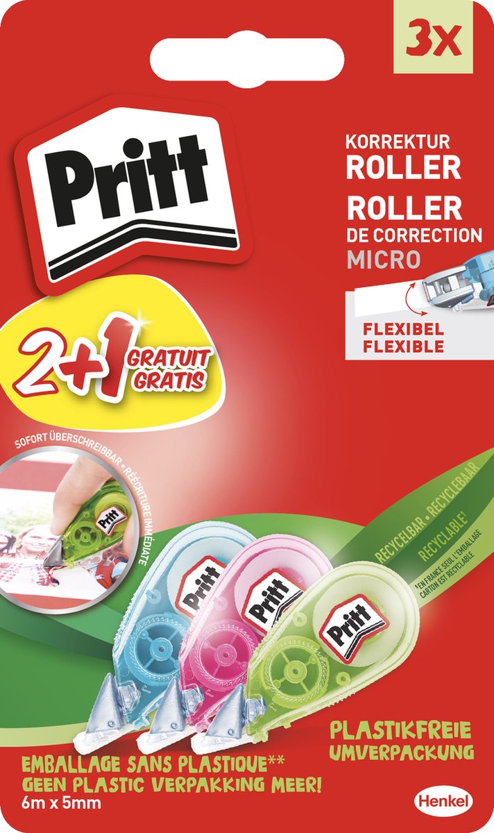Pritt Mikro-Korrekturroller 2 Stück + 1 gratis