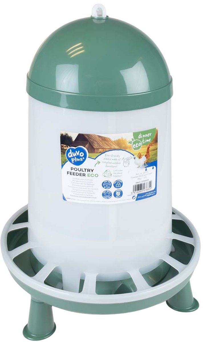 Duvo plus Dinner Time Futterautomat mit Beinen Öko für Geflügel 8kg-10l transparent grün