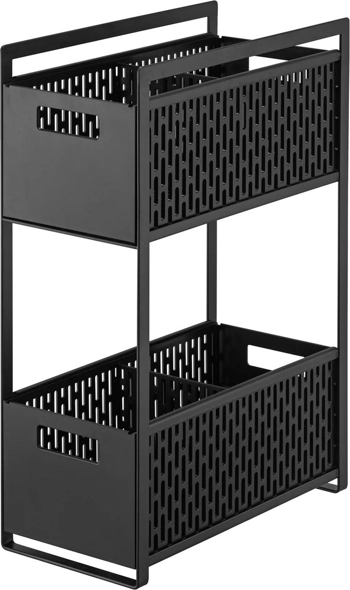 Yamazaki Küchenregal mit Körben – 2 Ebenen – Turm – Schwarz