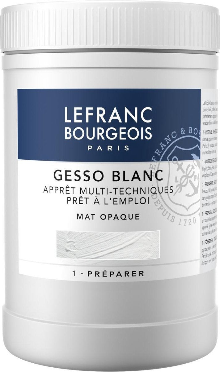 Lefranc Bourgeois Paris Lefranc Bourgeois 300656 weißes Gesso matt – 1000 ml | Universalgrundierung für Acryl-Ölfarbe | Leinwand, Holz, Papierstein