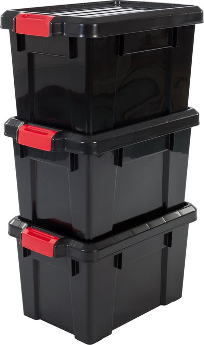 Iris Powerbox Aufbewahrungsbox – 21 l – Kunststoff – Schwarz Rot – 3er-Set