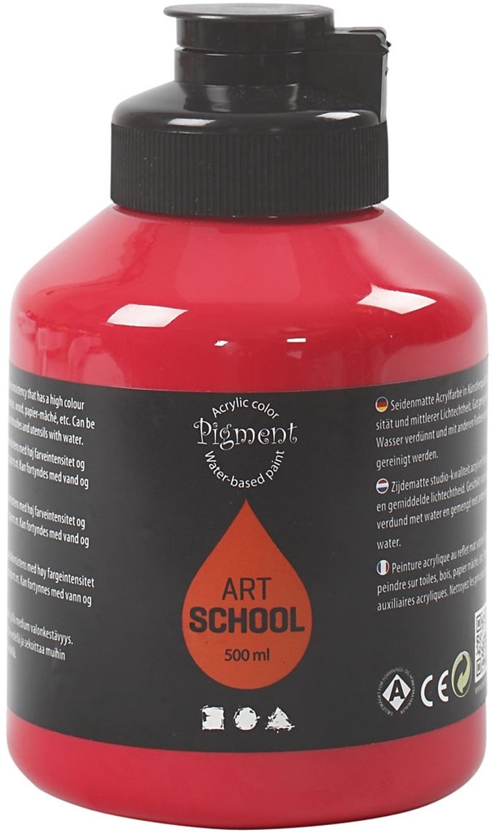Creativ Company Acrylfarbe, seidenmatt, halbtransparent, Primärrot, 500 ml 1 Flasche