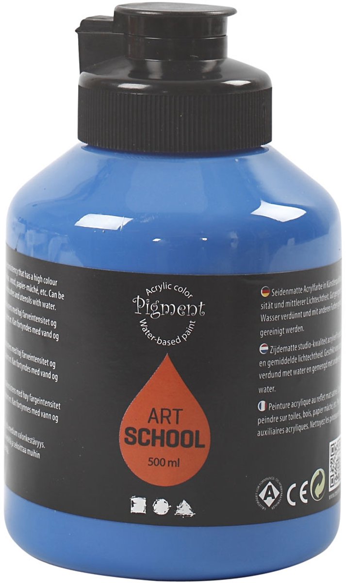 Creativ Company Acrylfarbe, seidenmatt, transparent, Primärblau, 500 ml 1 Flasche