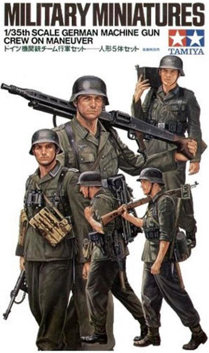 Tamiya Modellbausatzauto – 35184 Wwii Figurenset MG-Crew Manöver mit 5 Figuren aus Kunststoff – 1:35 – Modellbausatz
