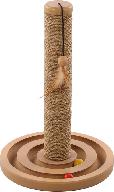 Kratzbaum Flamingo – Brigitte Braun Natur – 30 × 30 × 45,5 cm – Kratzbaum Seegras – mit Spielzeug – kompakt – für Katzen