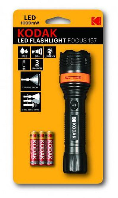 Kodak LED Focus 157 Taschenlampe 1000mW BK + 3x AAA Batterie
