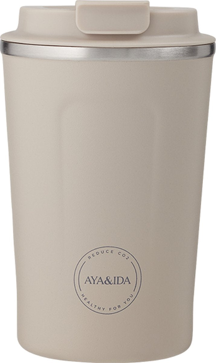 Aya ida aya ida - cup2go - Thermobecher - Kaffeebecher - Coffee to go - Reisebecher - zum Mitnehmen - 380ml - Cremebeige