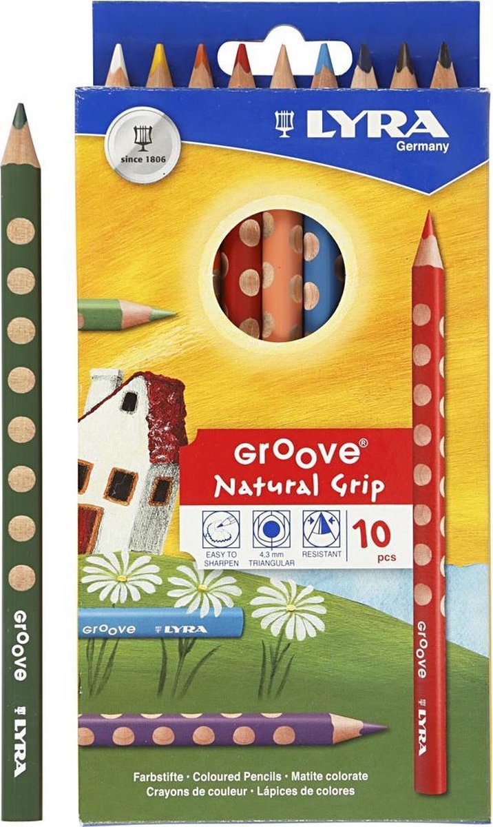Lyra Groove Bleistifte, L: 18 cm, Füllung von 4,25 mm, verschiedene Farben, 10 Stück 1 Box