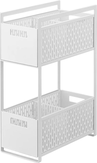 Yamazaki Küchenregal mit Körben – 2 Ebenen – Turm – Weiß