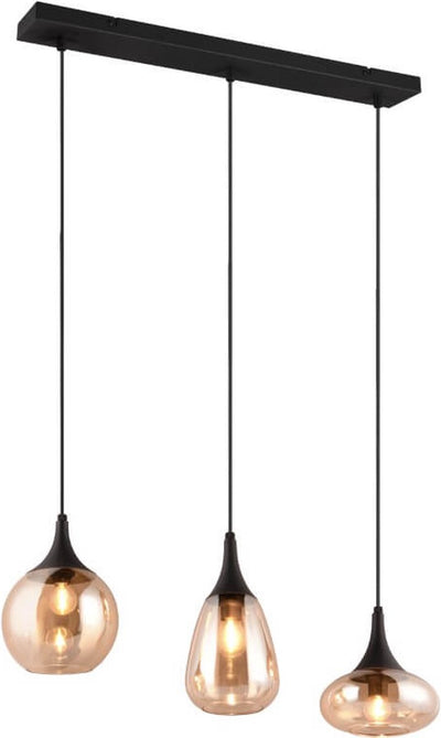 Trio Lumina - Hängelampe - Schwarz matt - exkl. 3x e14 40w - Braunglas