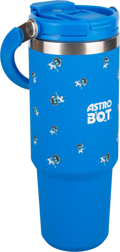 Paladone Astro Bot 900 ml isolierter Becher mit Griff und Strohhalm, schmaler Boden für Getränkehalter im Auto, offiziell lizenziertes Trinkgeschirr –