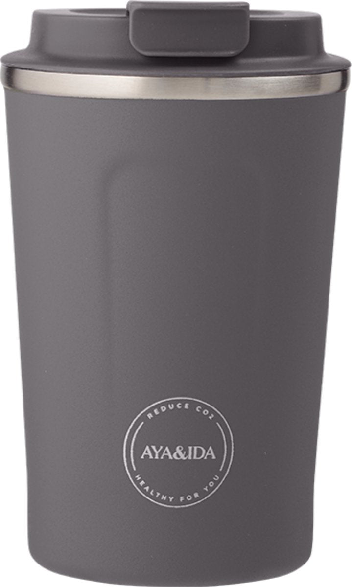 Aya ida aya ida - cup2go - Thermobecher - Kaffeebecher - Coffee to go - Reisebecher - Mitnehmen - 380ml - Dunkelgrau