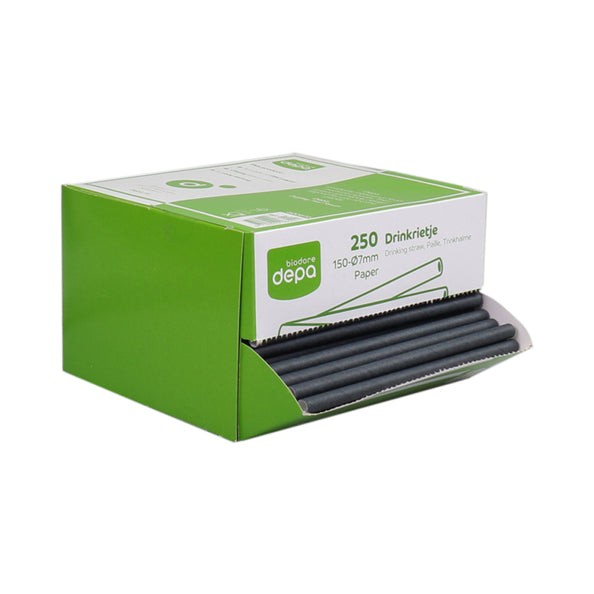 Biodore Trinkhalm schwarzes Papier 150x7mm (250 Stück)