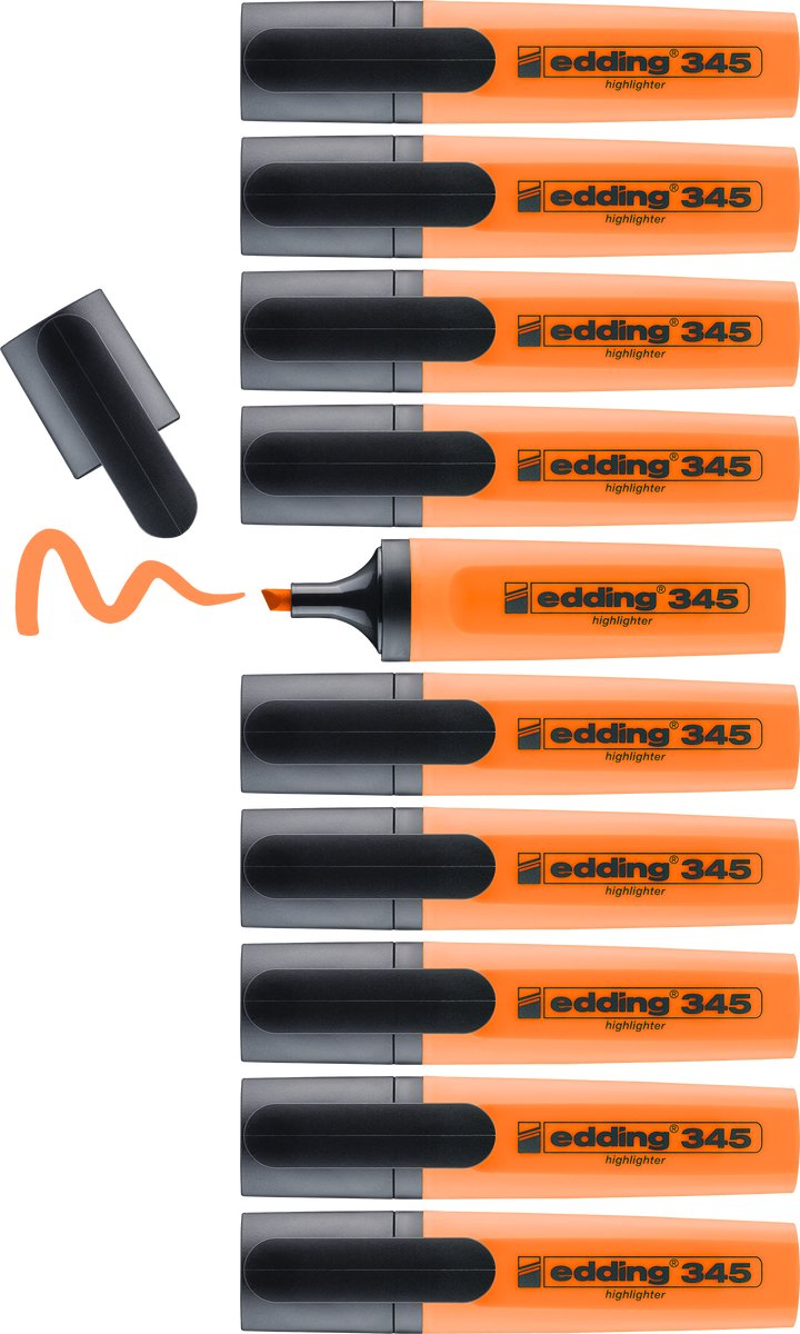 Textmarker Edding 345 - Orange - 10 Textmarker - Keilspitze 2-5 mm - ideal zum hellen Hervorheben und Hervorheben von Textfragmenten und Notizen