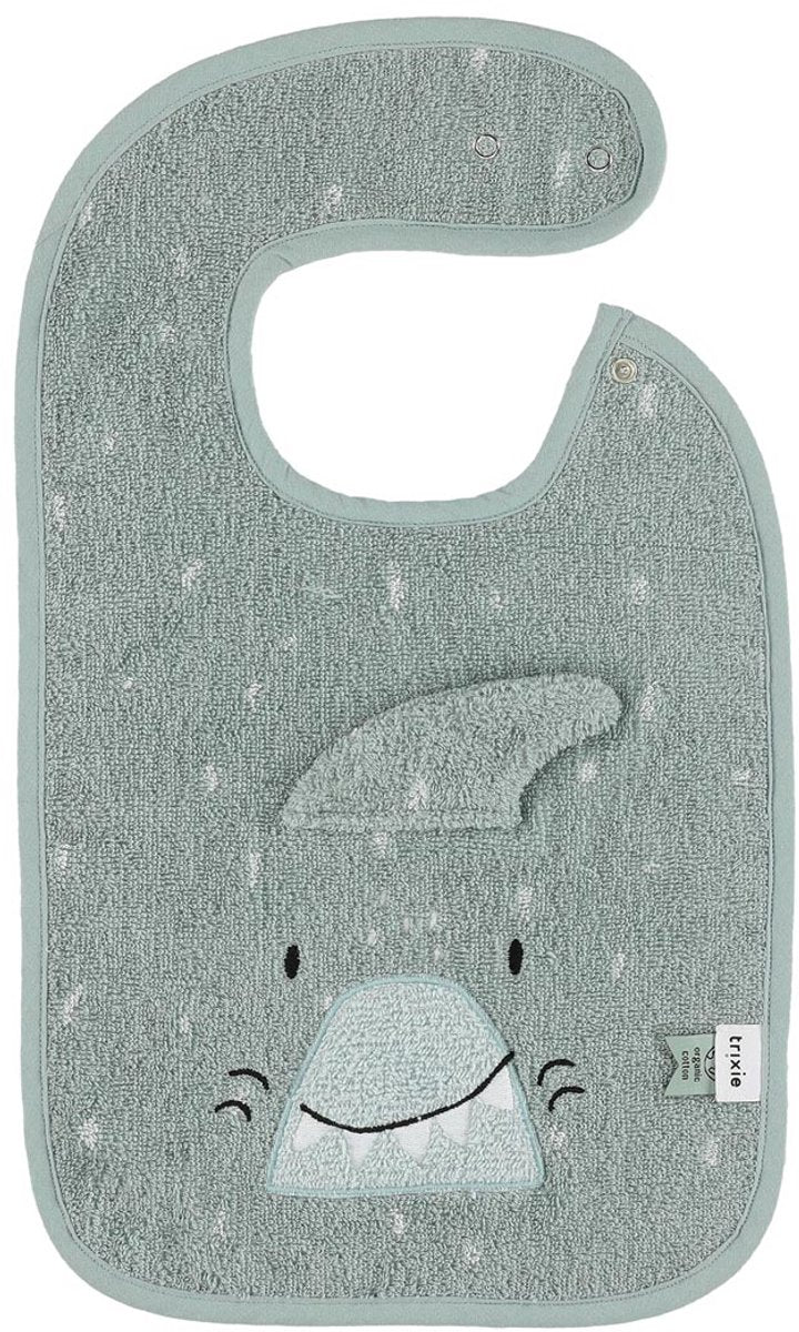 Trixie Lätzchen - mr. Hai - weicher Frotteestoff - 100 % Bio-Baumwolle - mit Druckknöpfen - grau