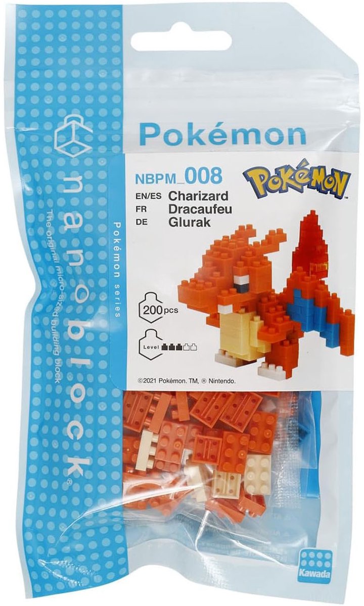 Bandai – Nanoblock – Charizard – Pokémon – Mini-Steinfigur – Bauset – Pixel-Charizard – Pokémon-Charizard-Figurenbausatz – nbpm008