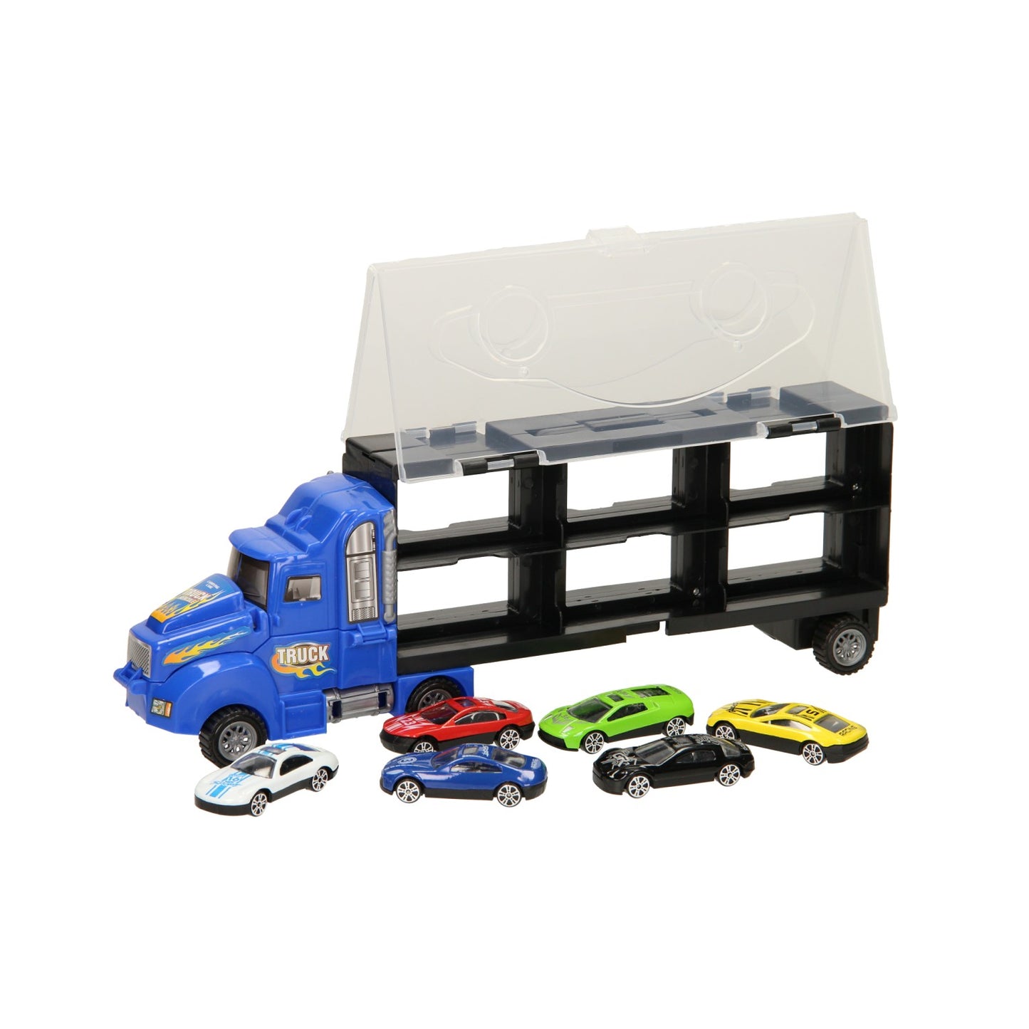 Speichern Sie den Autotransporter Blauw