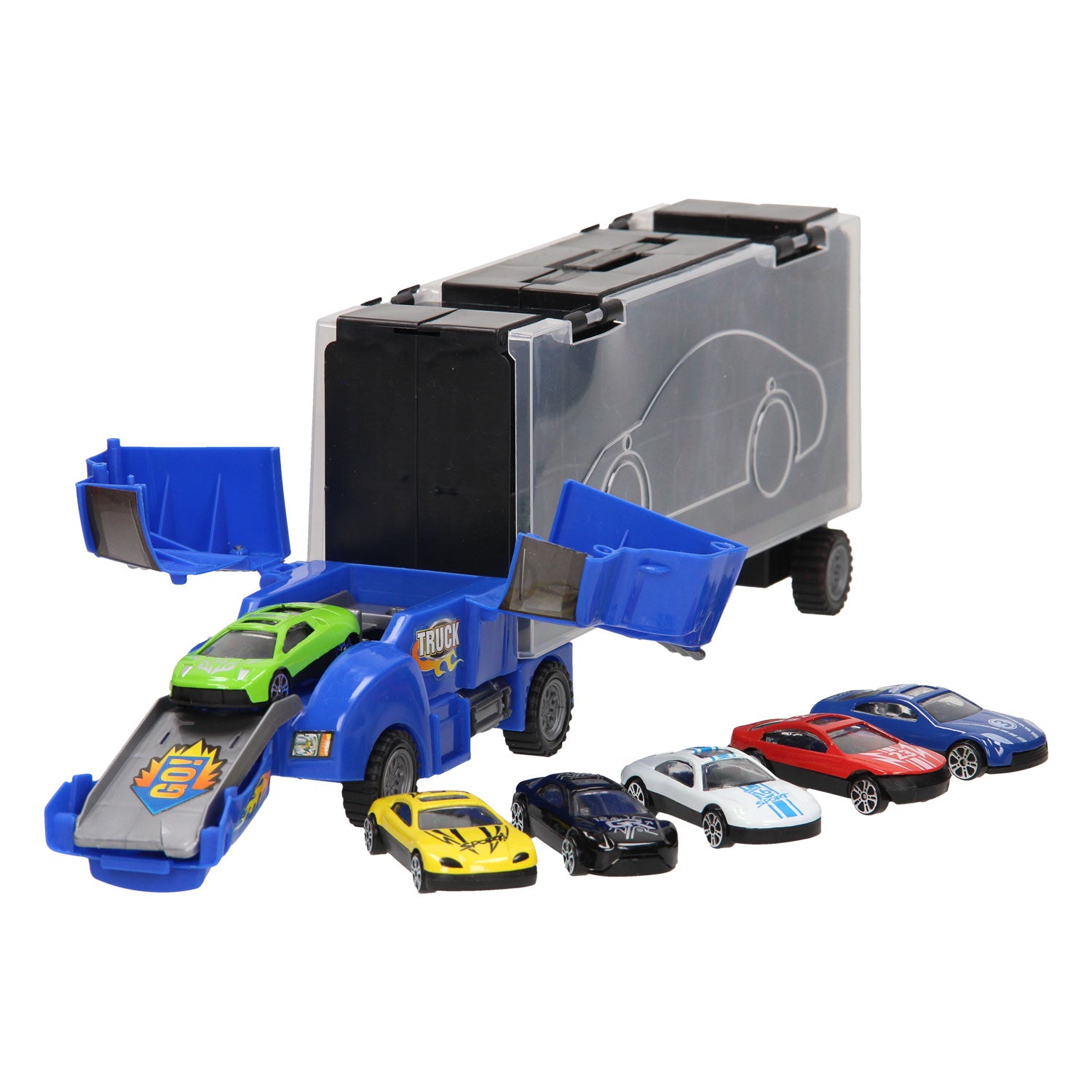 Speichern Sie den Autotransporter Blauw