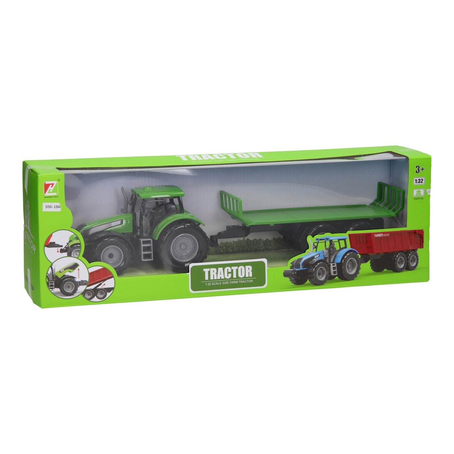 Traktor mit Flachwagen 1:32