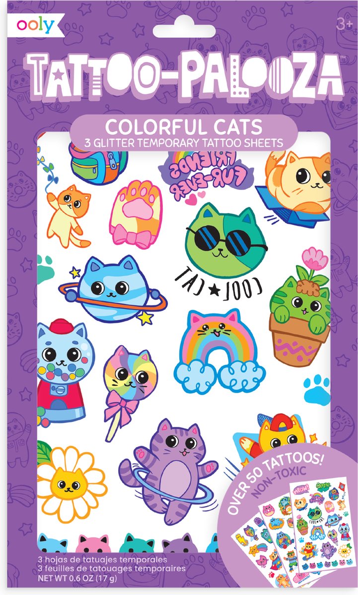 Ooly – Tattoo Palooza – temporäre Tattoos – bunte Katzen