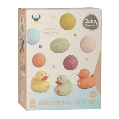 Badespielzeugset mit sensorischen Badebällen, Gummienten, Pastell