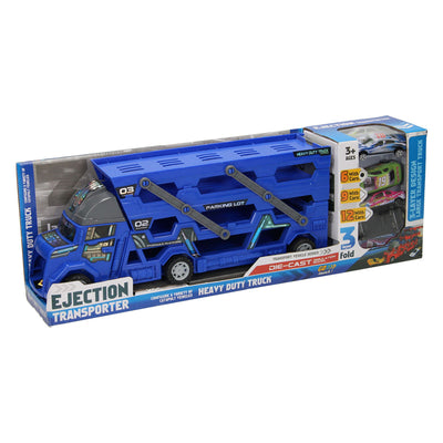 Ausklappbarer Autotransporter mit Schussfunktion – blau
