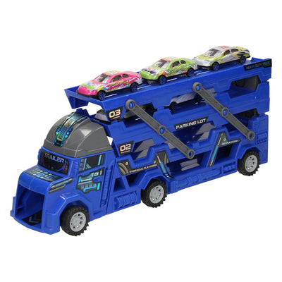 Ausklappbarer Autotransporter mit Schussfunktion – blau