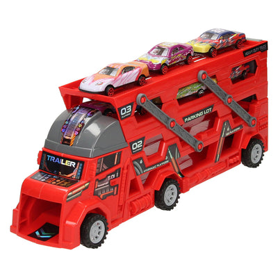 Ausklappbarer Autotransporter mit Schussfunktion - Rot