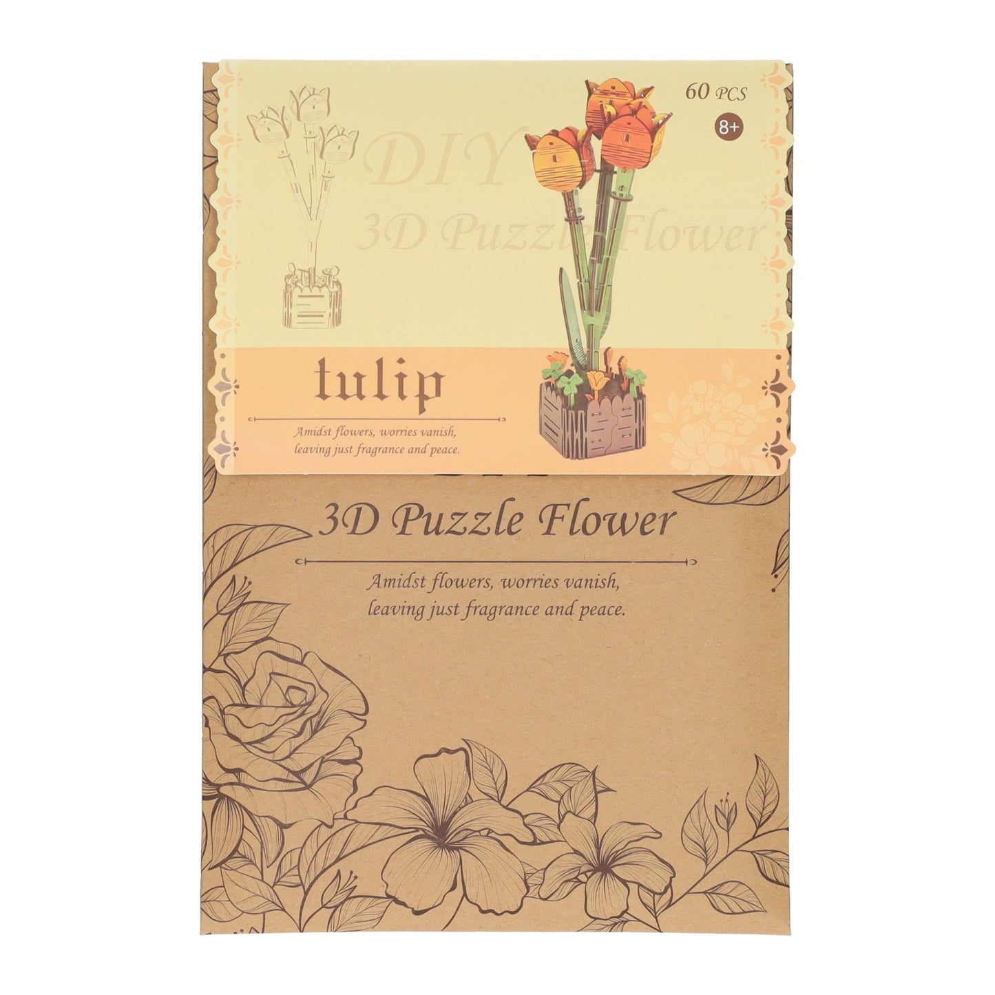 3D-Bausatz Tulpen aus Holz - 60 Teile.