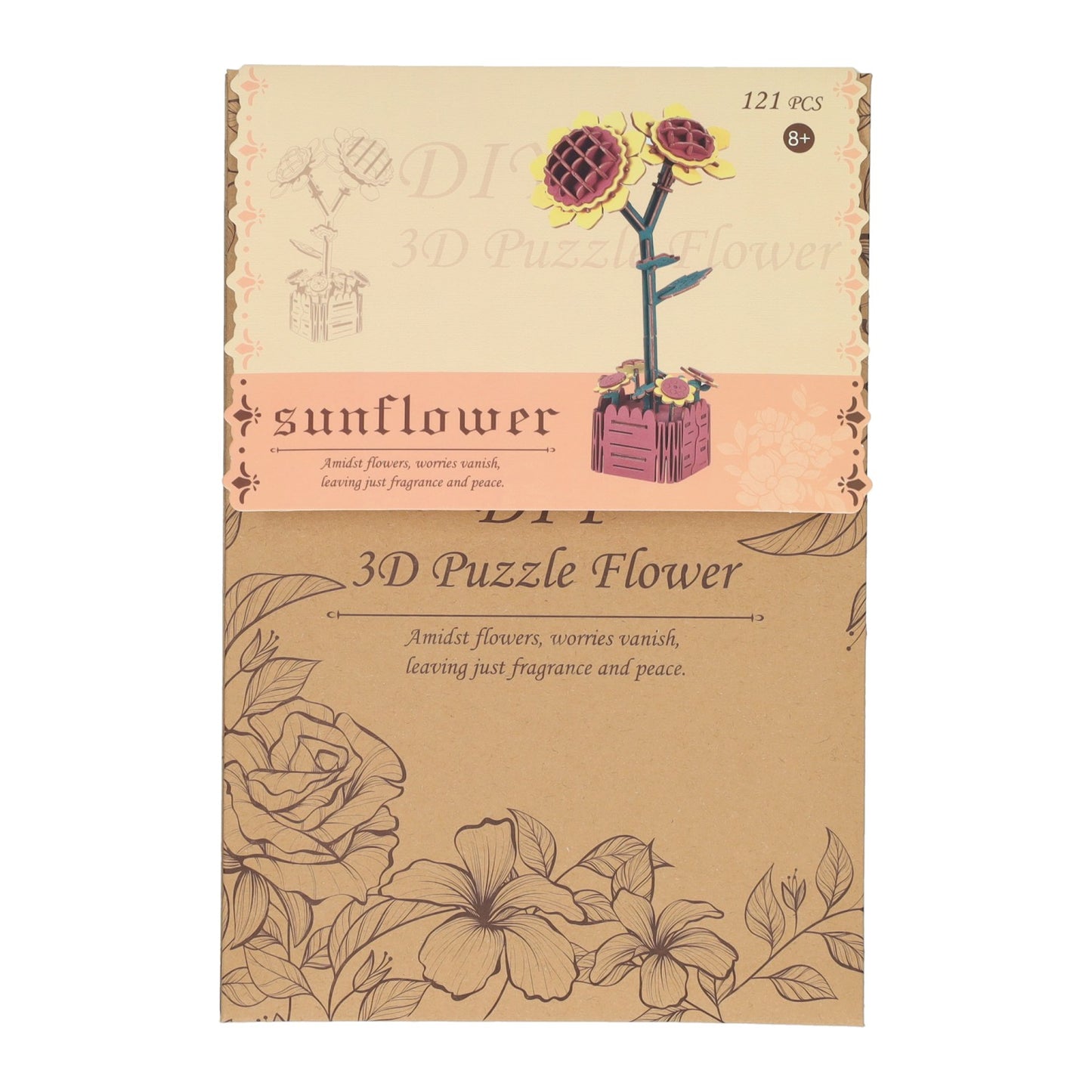 3D-Bausatz Sonnenblumen aus Holz - 121 Teile.