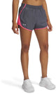Under Armour ua Fly by 3'' Shorts – graue Damen-Sporthose – Castlerock – Super Pink – reflektierend