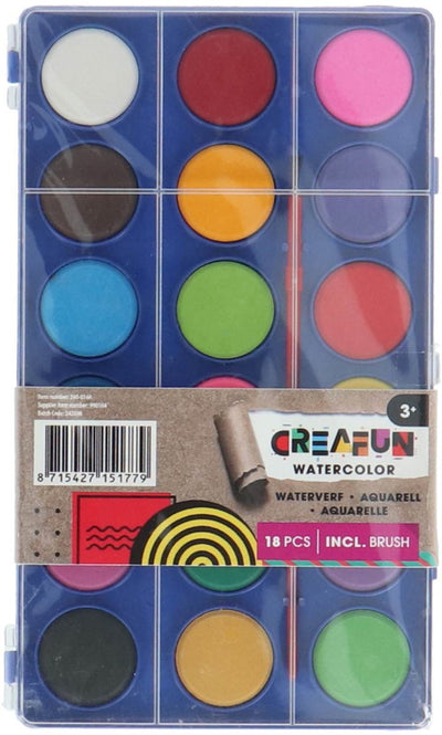 Creafun Aquarelltablett mit 18 Farben und Pinsel | 12 Stück